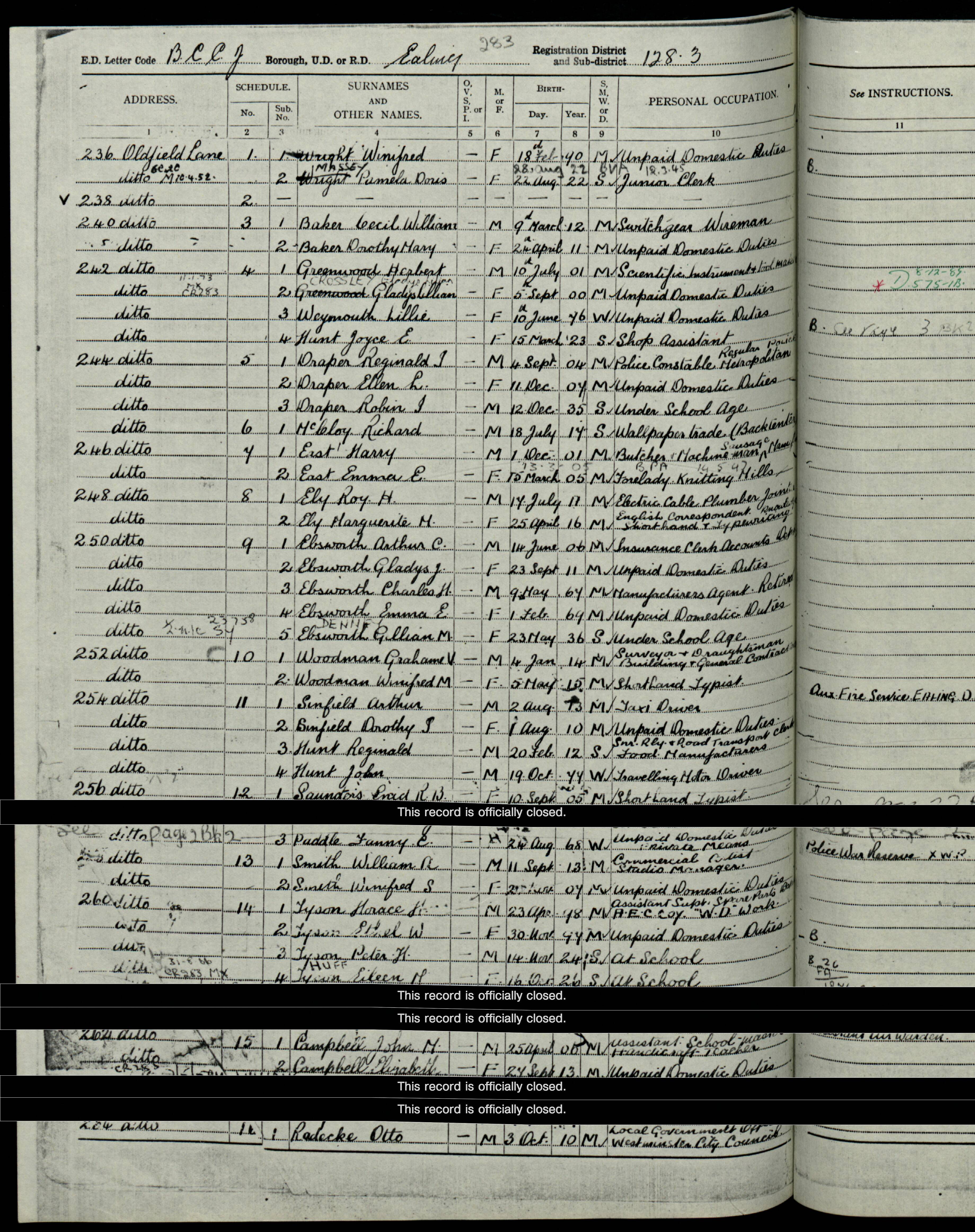 BAKER-Cecil-William-1939-Register