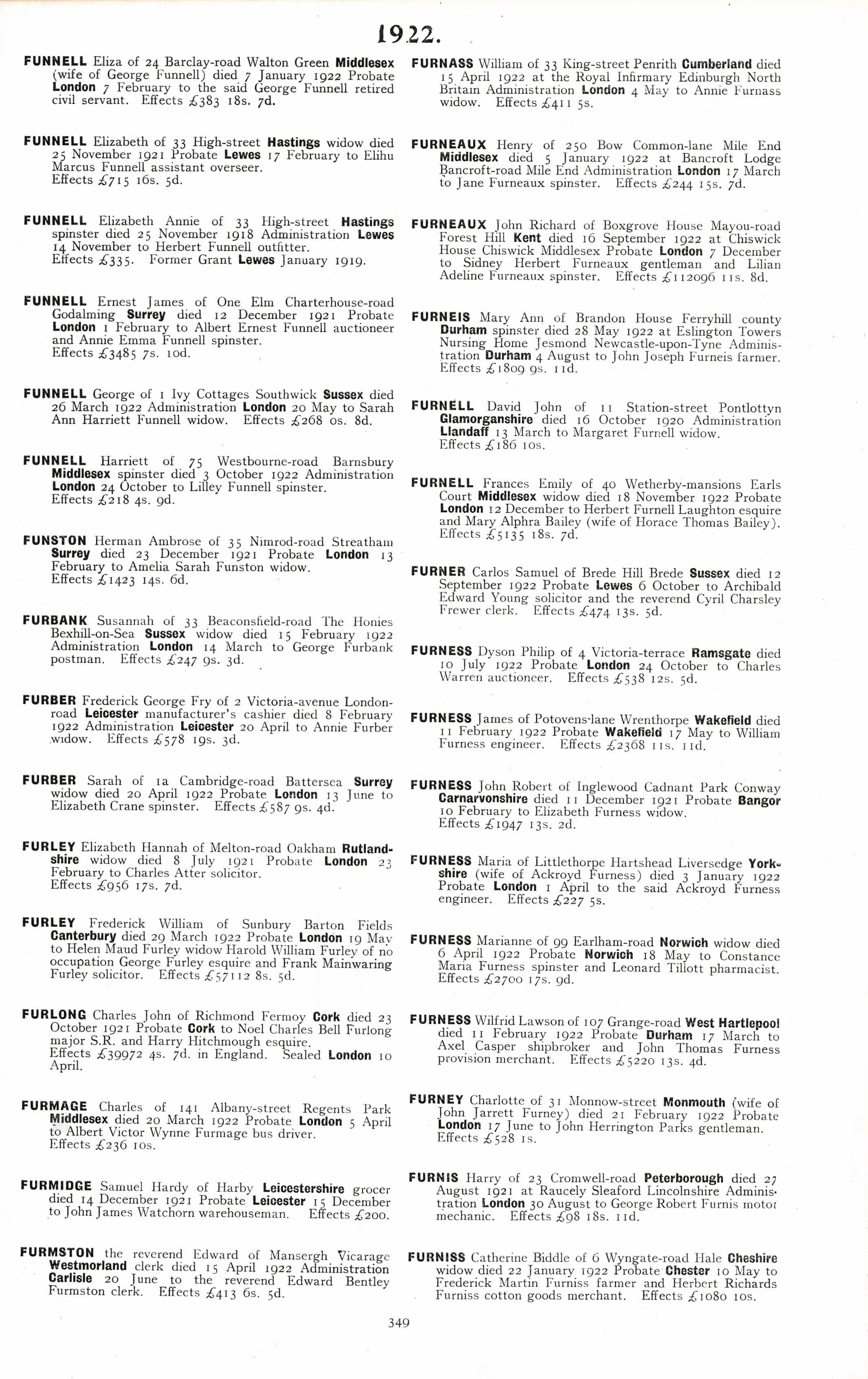 FURNEY-Charlotte-1922-Probate